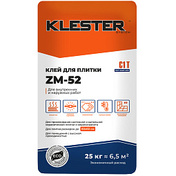 Клей для плитки KLESTER ZM-52 | Для внутренних и наружных работ
